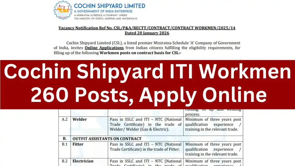 Cochin Shipyard ITI Workmen 